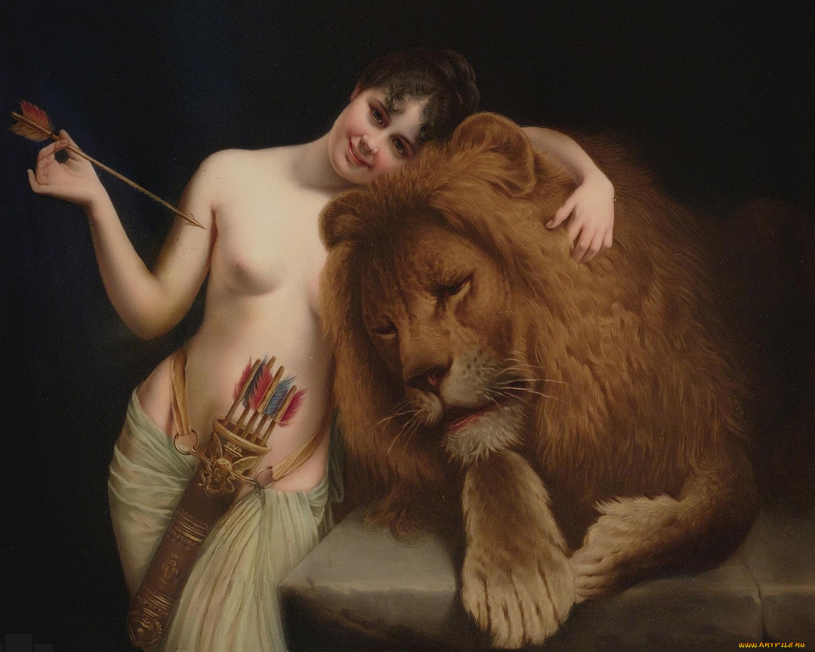 the, goddess, diana, with, lion, , angelo, graf, von, courten, , , , 
